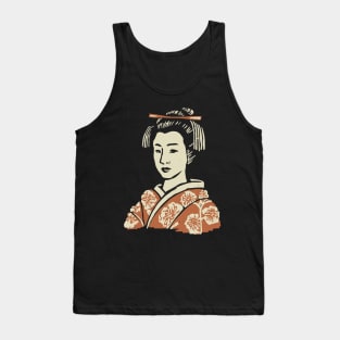 Japanese Geisha Linocut Print Tank Top